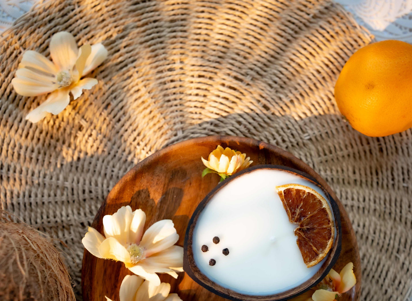 Coconut Shell Candle - Orange