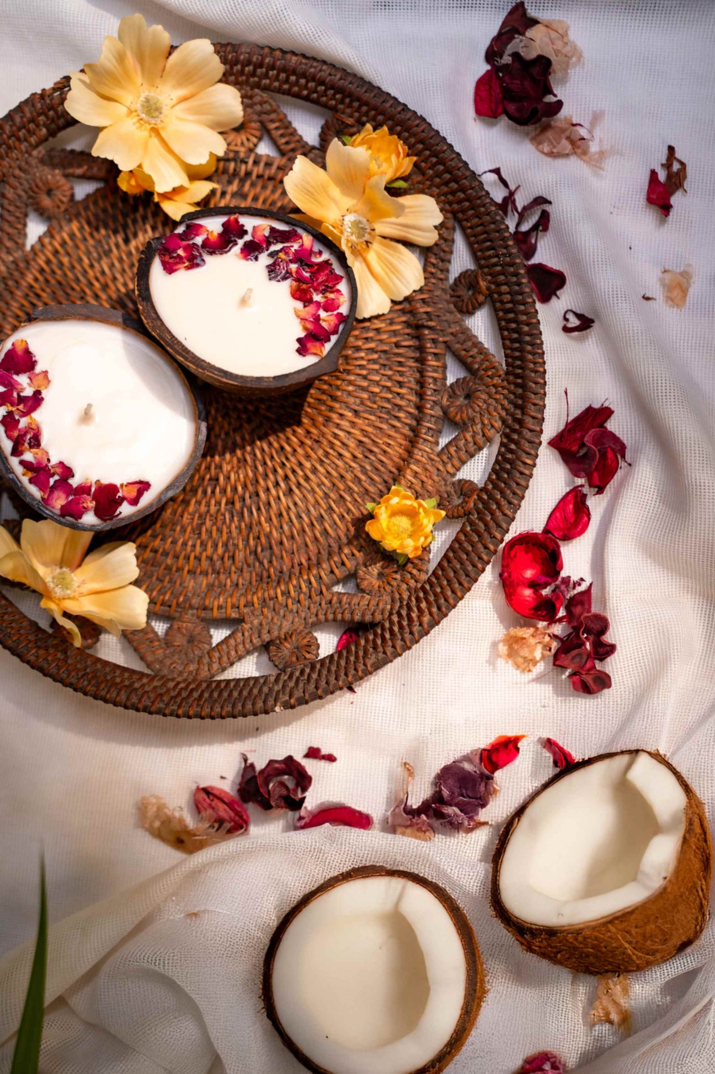 Hand Made Coconut Shell Candle - Rose