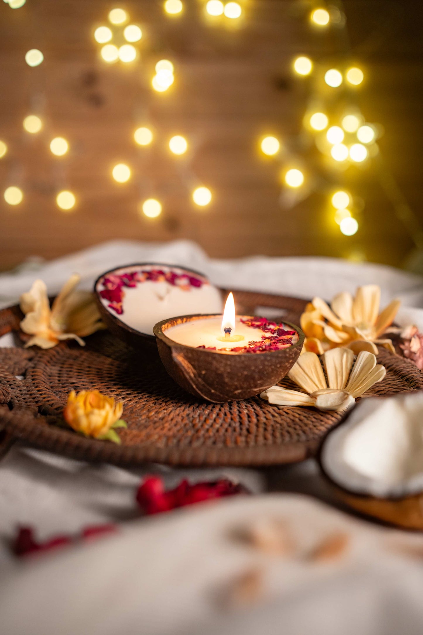 Hand Made Coconut Shell Candle - Rose