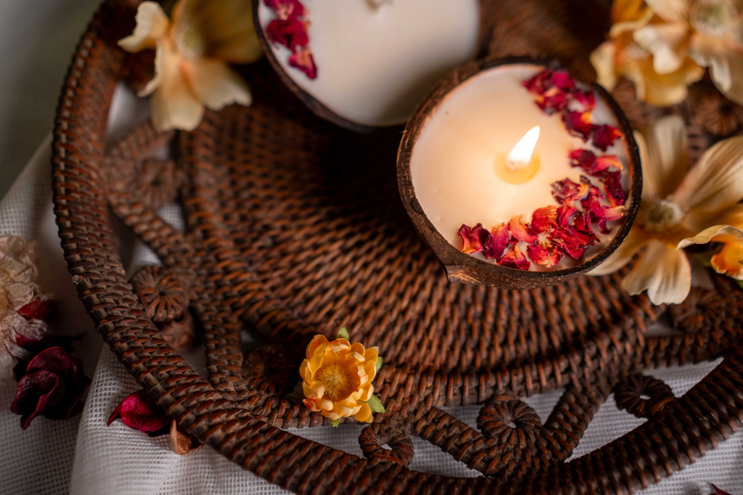 Hand Made Coconut Shell Candle - Rose