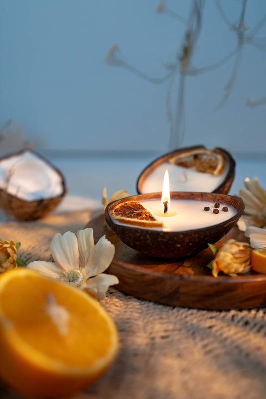 Coconut Shell Candle - Orange