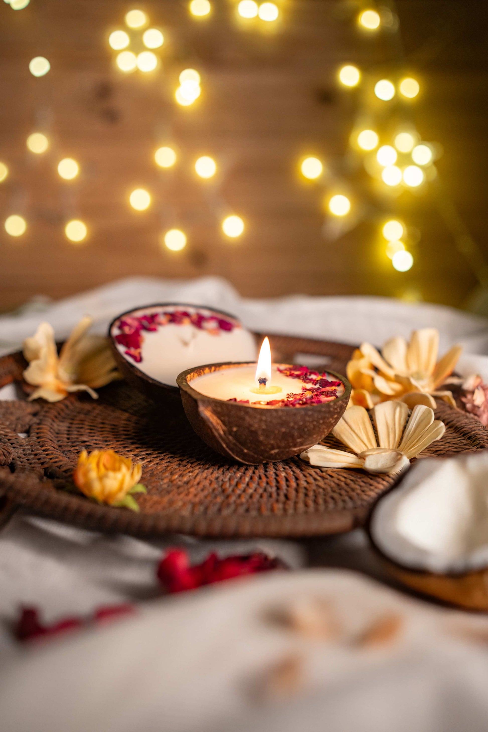 Hand Made Coconut Shell Candle - Rose